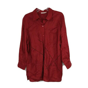 Gerard Pasquier Button Up Linen Flax Shirt Women Size 48 L Red Long Sleeve